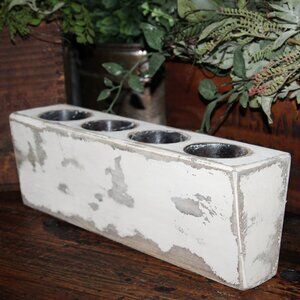 Cream Shabby Distressed French Country Farmhouse Wood Sugar Mold Candle Holder
